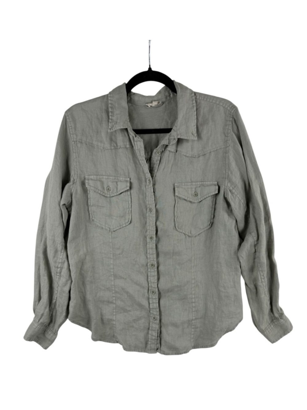 Mary Lawless Lee x Spledid 100% Linen Button Down Olive/Sage Lightweight Top Sm - Picture 2 of 7